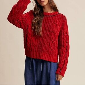 Listicle Vibrant Red Cable Knit Sweater